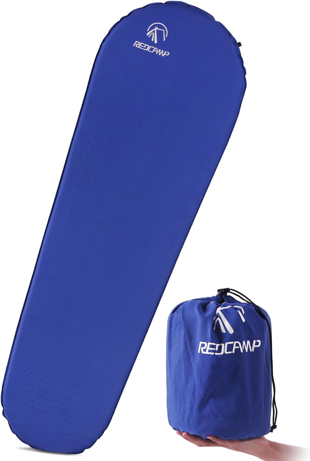 REDCAMP Self-Inflating Sleeping Pad with Attached Pillow, Compact Lightweight Camping Air Mattress with Quick Flow Value, Blue 77"x26"x1.2-2"