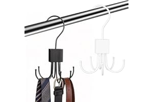 Belt Hanger for Closet Belt Organizer Tie Hanger Rack 360 Degree Swivel Space Saver with 6 Foldable Hooks Closet Accessories 
