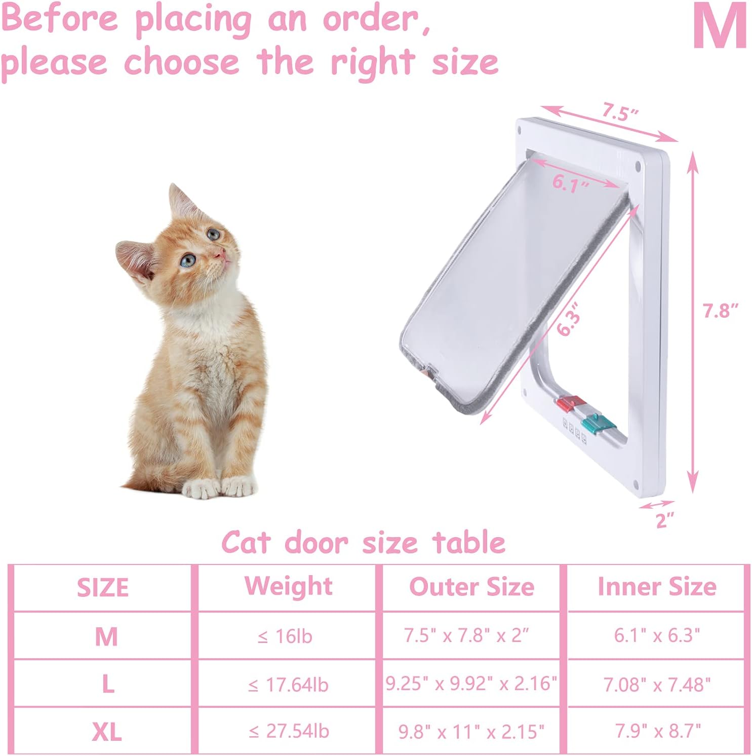 EGETOTA Cat Door Flap Medium (Outer Size 7.5" x 7.8"), 4 Way Locking for Interior Exterior Doors, Weatherproof Pet Door for Cats Doggie Kitties & Kittens, Easy Installation: Kitchen & Dining