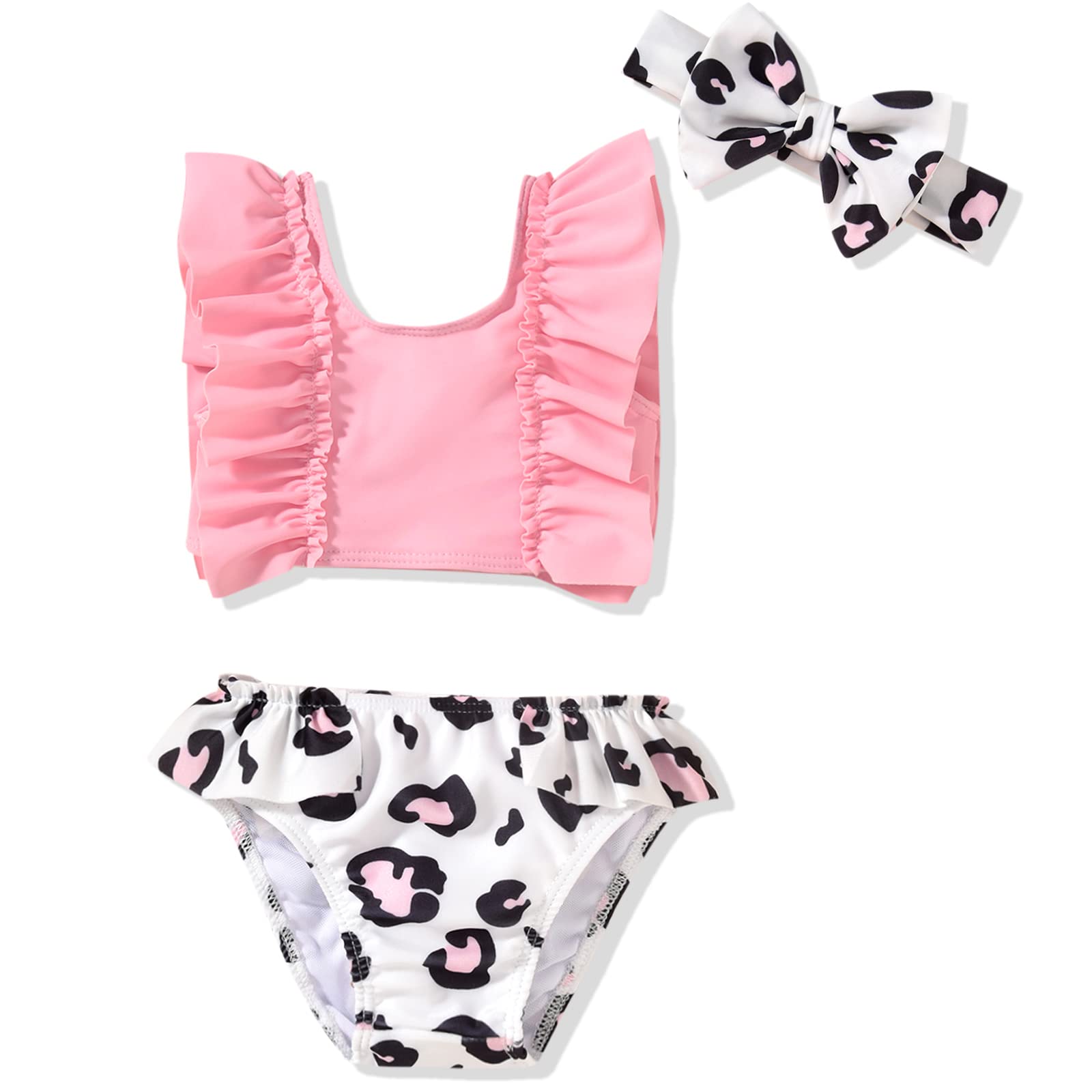 Photo 1 of 0-3 Months Infant Baby Girls Swimsuit Leopard Cheetah Bikini Two Pieces Bathing Suit Swimwear Summer Beach Wear Blue