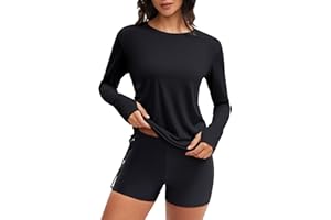 ATTRACO Women Rash Guard Set Long Sleeve Swim Shirt and Shorts SPF Quick Dry 2 Piece Bathing Suit
