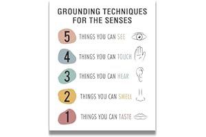 Mindfulness Grounding Techniques Poster - 5-4-3-2-1 Senses Exercise for Anxiety Attack, Therapy Office Decor, Counselor Gift(