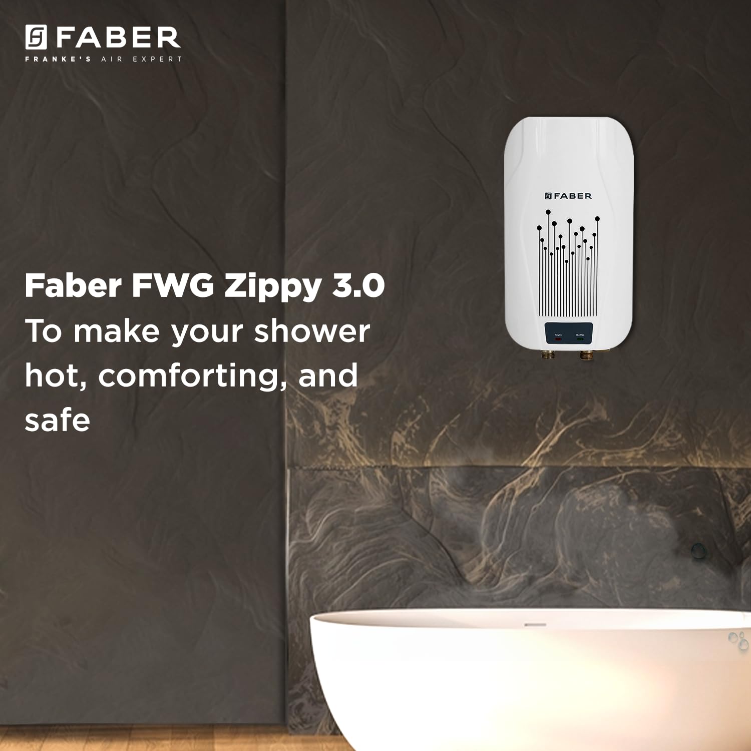 Faber Zippy Instant Geyser 3 Litre| 3000W Powerful Heating | Superior Energy Efficiency | Suitable for Kitchen & Bathroom | 5Yr Tank, 3Yr Heating Element 2 Yr Product Warranty by Faber| FWG Zippy 3.0 4