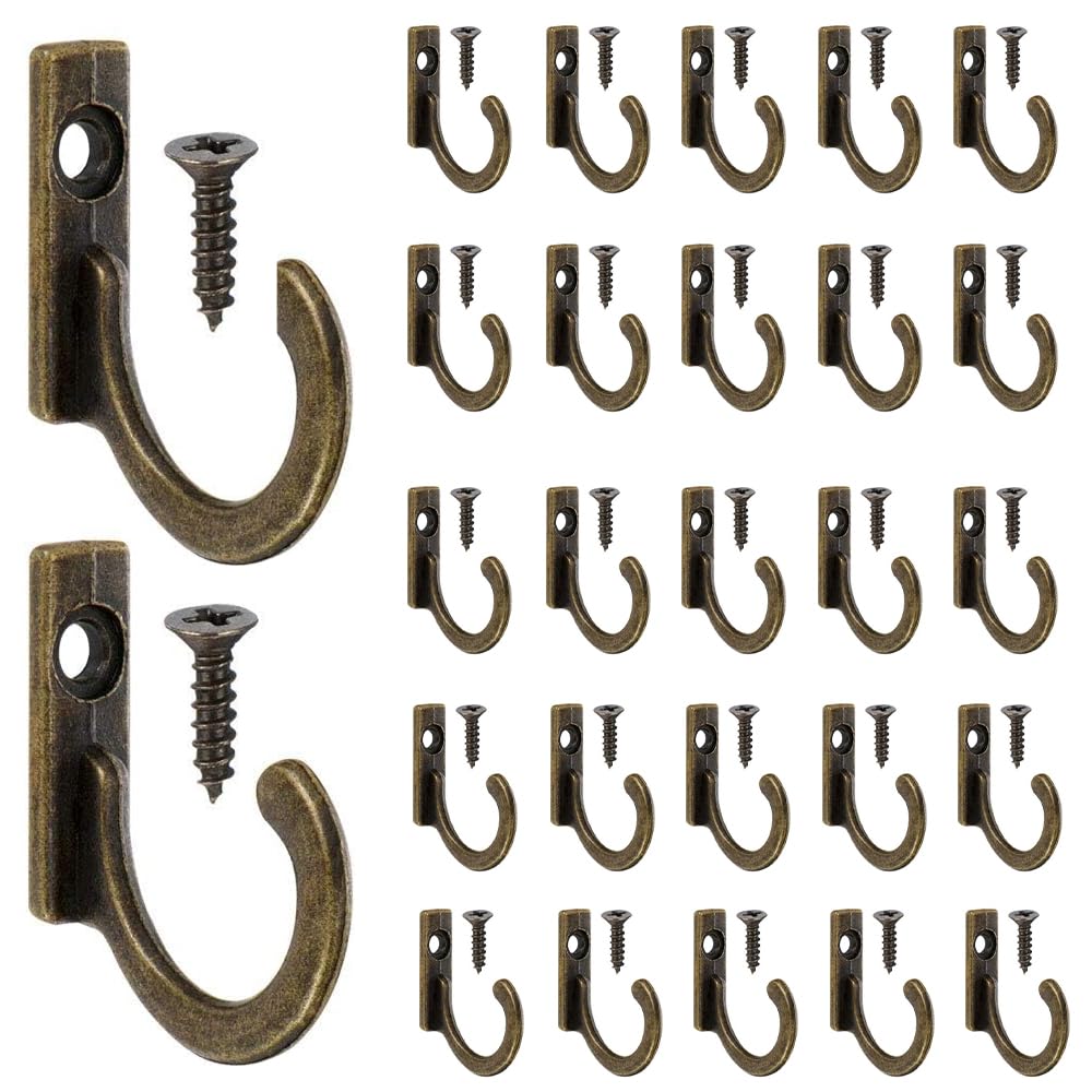PERFETSELL 60 Pack Wall Hook Vintage Single Coat Hanger Wall Mounted Coat Hooks with 60 Pieces Screws Small Antique Key Hooks for Hanging Coat/Hat/Key/Towel/Bags(Bronze)