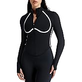 colorskin Women Workout Jacket Cropped Contrast Seam Zip Up Athletic Jacket Yoga Sportswear with Thumb Holes
