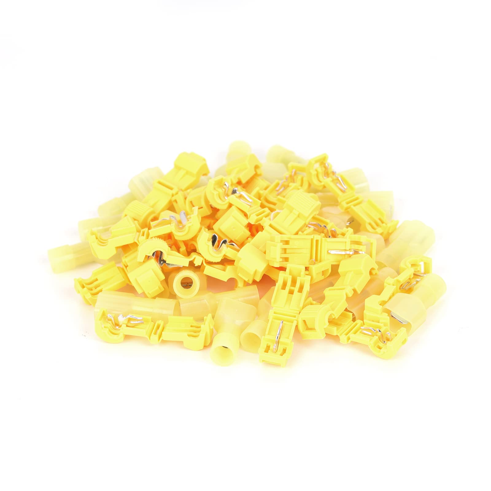 Ruimou 50Pcs Yellow AWG12-10 T-Type Self-Stripping Quick Connector+Nylon Male Insulated Spade Disconnect Terminal for Wire,Car (Yellow)