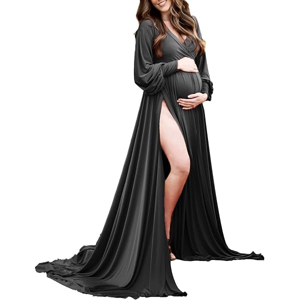 Umstandskleid 'Clara' – Langärmlig, Mit Herzausschnitt & Seitenschlitz, Dehnbarer Jersey, Für Fotoshootings & Babyparty