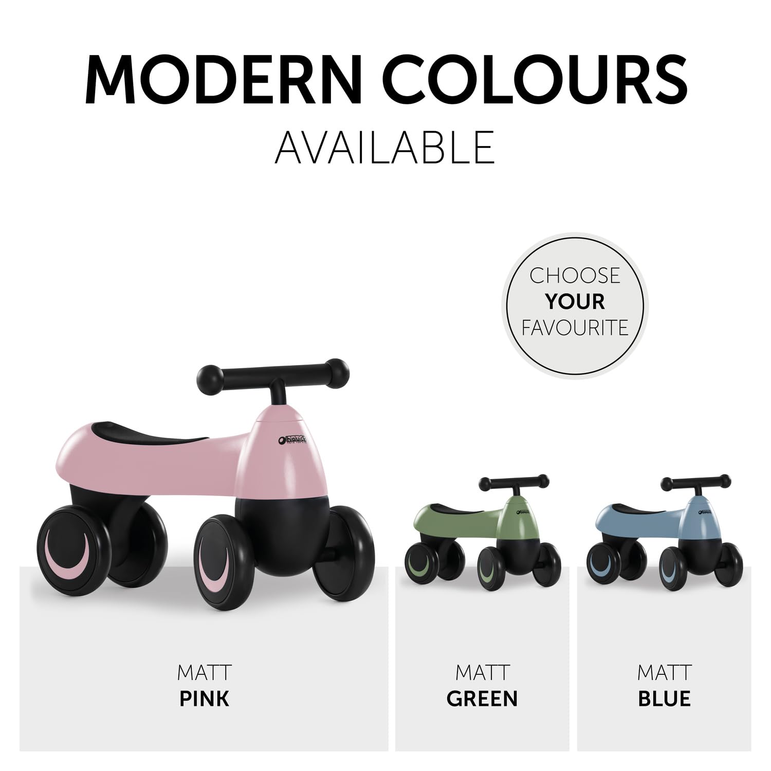 Hauck Baby Slider 1st Ride Four, Children's Balance Bike, 4 Wheels EVA, Ergonomic, tilt-Proof, Handlebar Lock, Indoor & Outdoor, Matte Pink, Ages 18 Months+