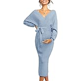 Chang Yun Maternity Nursing Dress Sweater Dress for Women Wedding Guest Dress Baby Shower Maternity Photoshoot Outfits Sky Blue