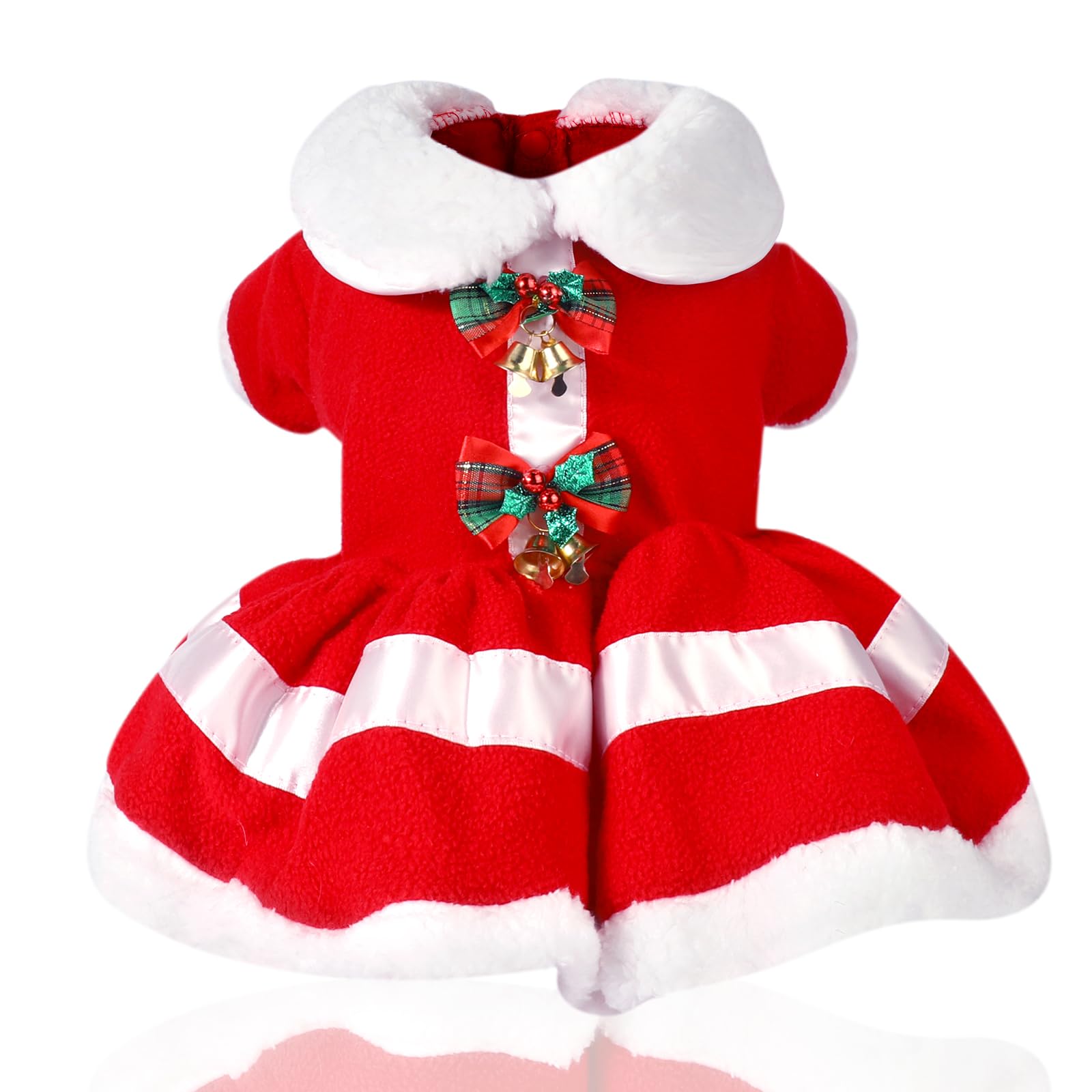 QKURT Dog Christmas Dress, Santa Claus Pet Clothes, Red Velvet Skirt Winter Outfit Apparel for Small Medium Dogs, Dog Xmas Cosplay Costume, Puppy Winter Warm Dress