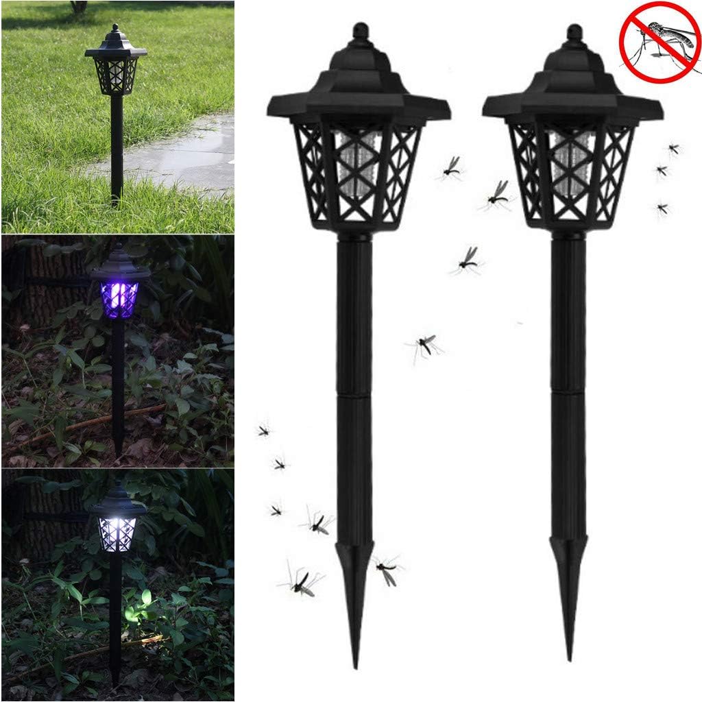 2pcs Solor Outdppr Lamp,Fheaven Solar Powered LED Light Pest Bug Zapper Insect Mosquito Killer Lamp Garden Lawn