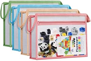 DANHMAO 4Pack Three-dimensional Mesh Zipper Pouch Bags Double-Layer Puzzle Building Block Storage Lego Storage Bags,Lego Puzzle blocks Pouch with Handle