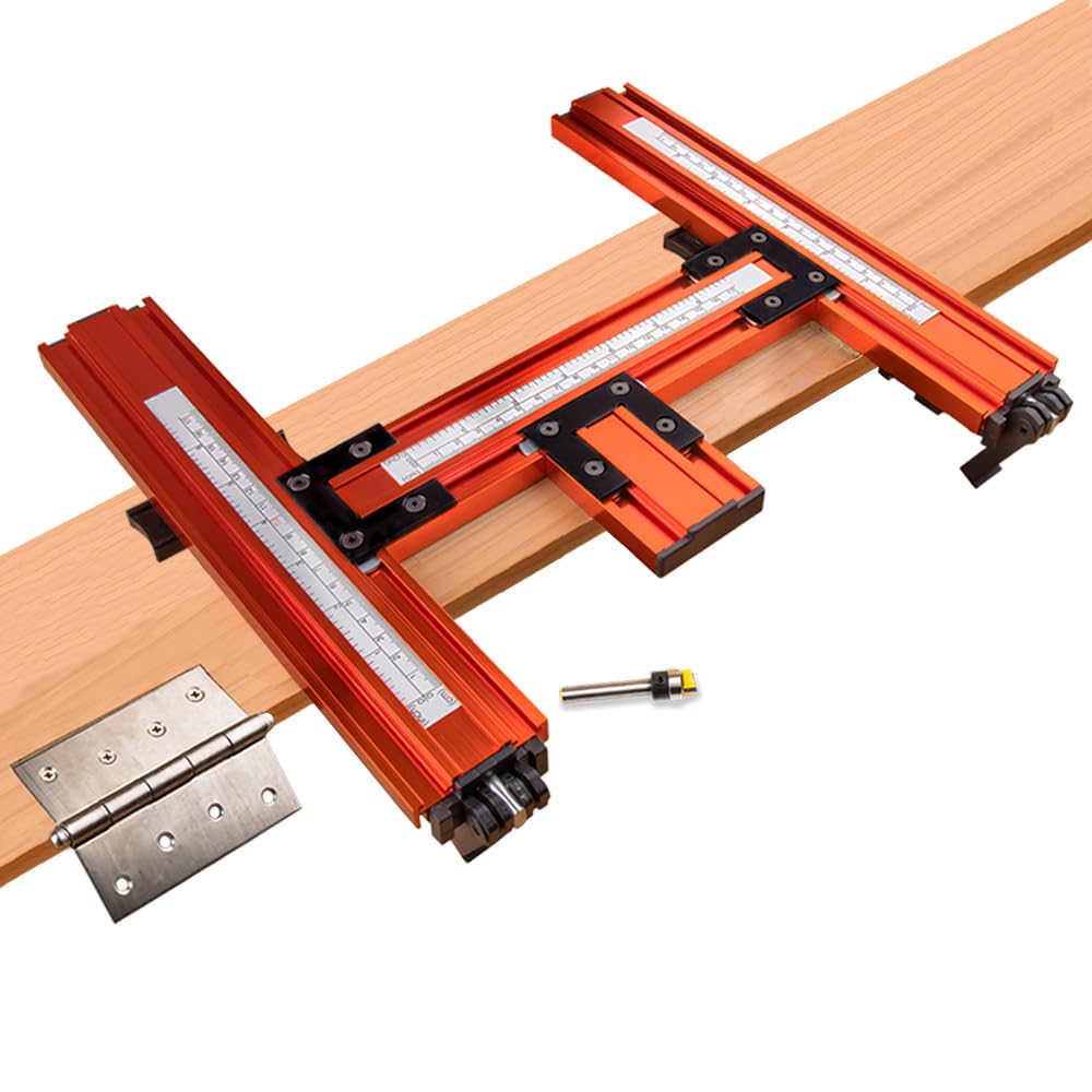 O'SKOOL Internal Door Hinge Jig – Router Mortise Template with Bit & Scale for Precise Hinge, Latch and Door Frame Installation