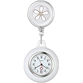 Retractable Nurse Watch with Second Hand for Women Doctors Clip-on Hanging Lapel Nurse Watches Cute Leaves Pattern Silicon Co