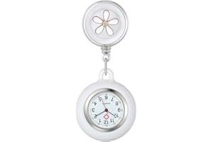 Lancardo Lapel Watch for Nurses Doctors Clip-on Hanging Nurse Watches Cute Leaves Pattern White Silicone Cover Badge Stethoscope Retractable Fob Watch