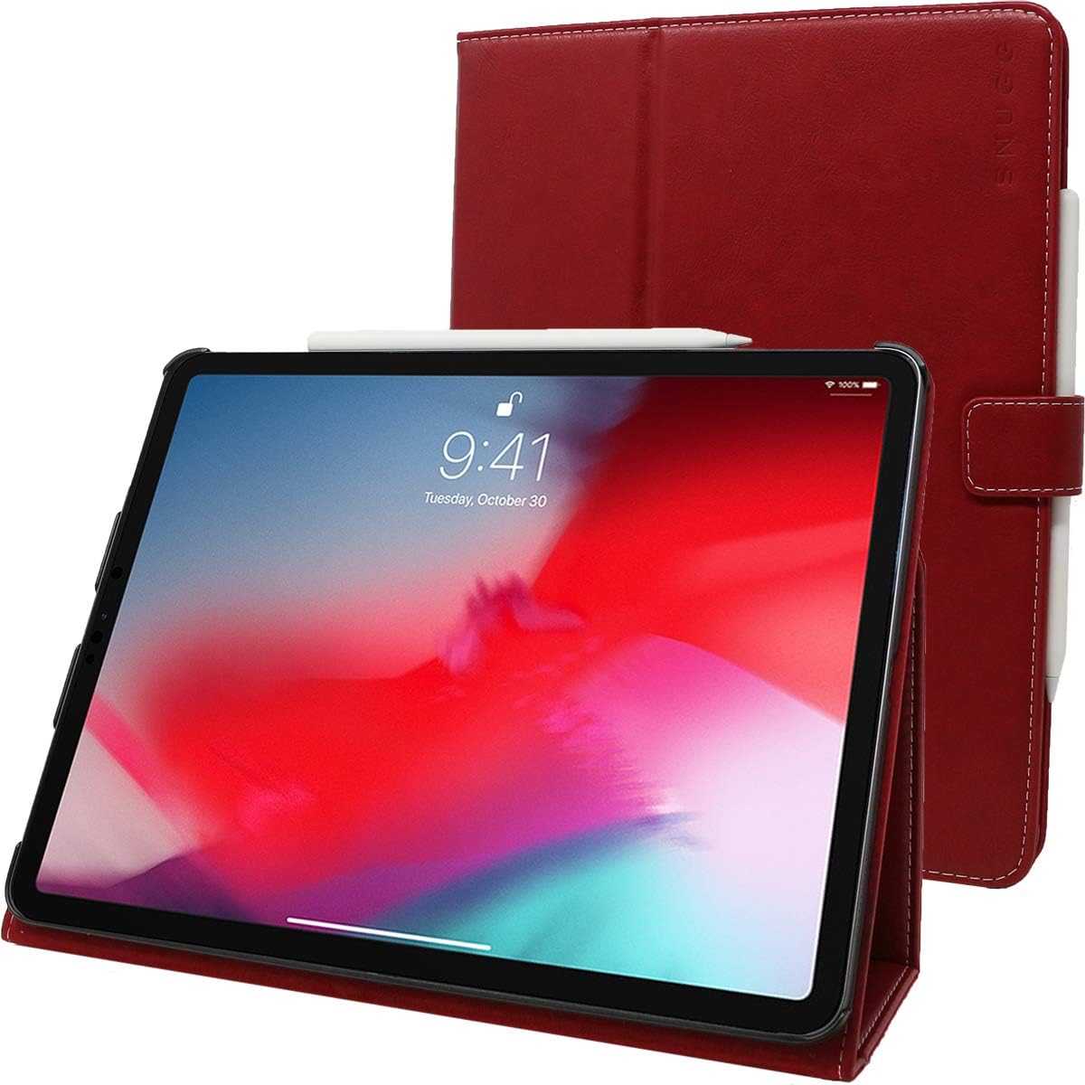 Snugg iPad Pro 11" (2018-1st Gen) Leather Case, Flip Stand Cover - Dusty Cedar Red