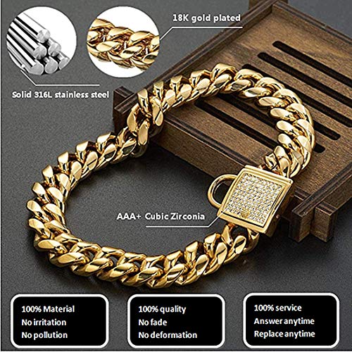 Aiyidi Dog Chain Collar Stainless Steel Gold Dog Chain Collar with