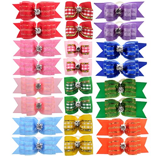 image for YOY 24PCS/12 Pairs Adorable Grosgrain Ribbon Pet Dog Hair Bows with Ru