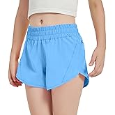 Aurefin Girls Athletic Shorts, Quick Dry Running Shorts for Kids Teen Girls Active Sports Track Shorts with Zip Pocket Liner