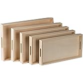 Hammont Wood Serving Tray Set with Handles - 5-Piece Nested Breakfast Trays for Food, Party Buffet, Organizing, and Montessori - Versatile Wooden Trays for Serving, Catering, and Bathroom Use