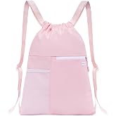 BAVELOE Drawstring Backpack with Mesh Pocket, Sports Gym Sackpack for Women | Large Capacity, Water-Resistant, Gym, Yoga, Travel, Beach, Daily Carry