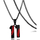 RWQIAN Baseball Necklace Jersey Number 0-99 - Stainless Steel Baseball Chain Number Pendant Necklace,Baseball Gifts for Boys/Girls