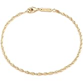 Fettero 14K Gold Bracelet for Women Gold Plated Bracelet Dainty Chain Gold Beaded Bracelet Paperclip/Curb/Figaro/Satellite Chain Adjustable Bracelet Jewelry