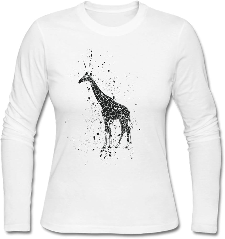 Womens Giraffe Printed Causal T shirt Tops L White at Amazon Women’s