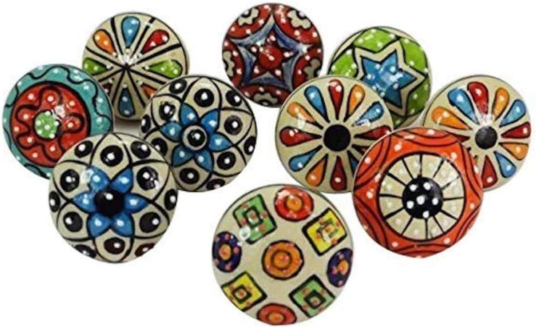 Proficient Enterprises 10 Pieces Set Ceramic Cabinet Colorful Knobs Furniture Handle Drawer Pulls, Mehrfarbig