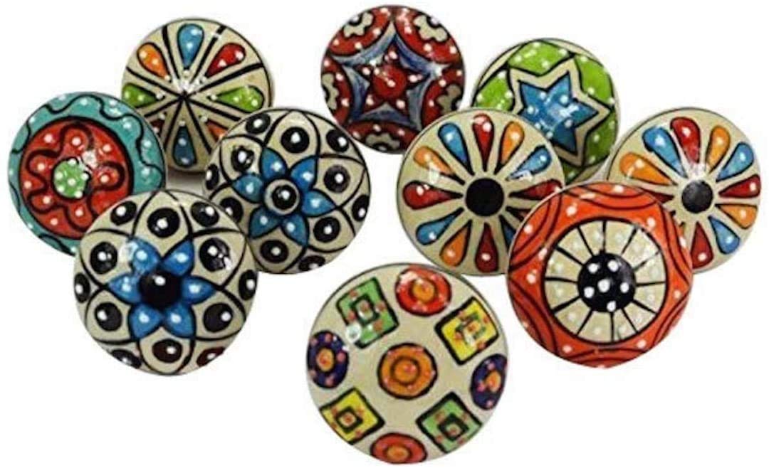 Proficient Enterprises 10 Pieces Set Ceramic Cabinet Colorful Knobs Furniture Handle Drawer Pulls