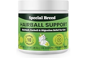 SPECIAL BREED Hairball Support for Cats - 10 Super Ingredients for Hairball Relief, Digestive Support & Healthy Skin - No Fillers - Psyllium, Pumpkin, Omega-3s & More - 120 Scoops