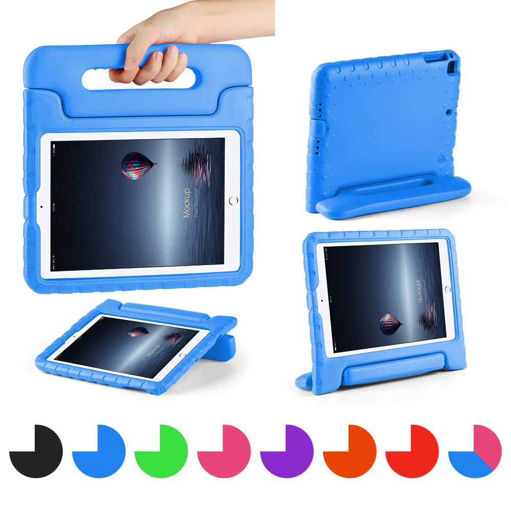 CAM-ULATA for New 9.7 iPad Case Kids 2018/2017 Shockproof for iPad Air 1 Air 2 Tablet Kids proof Handle Cover 5th 6th Generation 9.7 inch with Folio Stand Blue