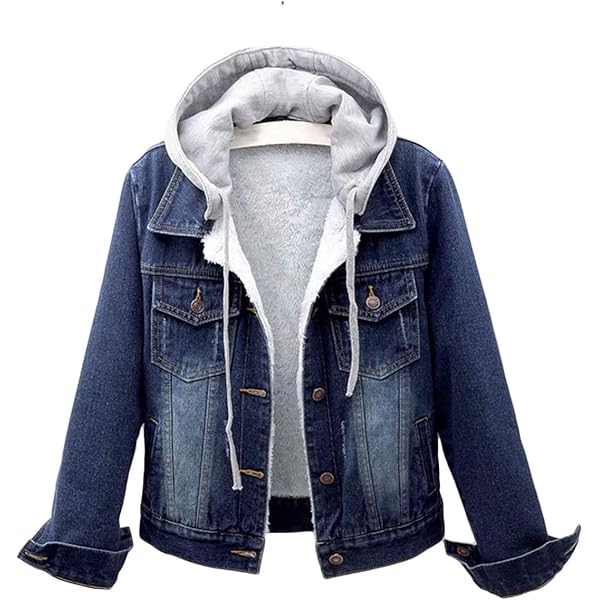 qjutow Women's Blue Denim Sherpa Lined Cropped Bomber Jacket with