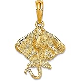 JewelryWeb 15.25mm 10k Solid Yellow Gold 2-d Stingray Charm Pendant Necklace for Women