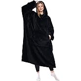 KPBLIS Wearable Blanket Hoodie Gifts for Women Men, Cozy Hoodie Blankets Sweatshirt Christmas Birthday Gifts for Women Mom Wife, Warm Fleece Hooded Blanket with Sleeves for Adults, Black