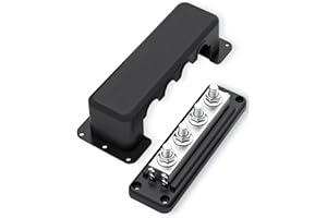 AMOMD 600A Heavy-Duty Bus Bar Nickel Plated Copper Distribution Terminal Block with Cover 4 M10 (3/8 in) Studs & 8 Screws Bus