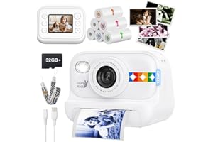 ORANTRONX Kids Color Instant Print Camera – Kids Camera with 5 Color Photo Paper, 48MP & 1080P Video, 21 Fun Frames, 32G Card, Christmas/Birthday Gifts for Girls and Boys Ages 3 4 5 6 7 8 9 10 11 12 -White