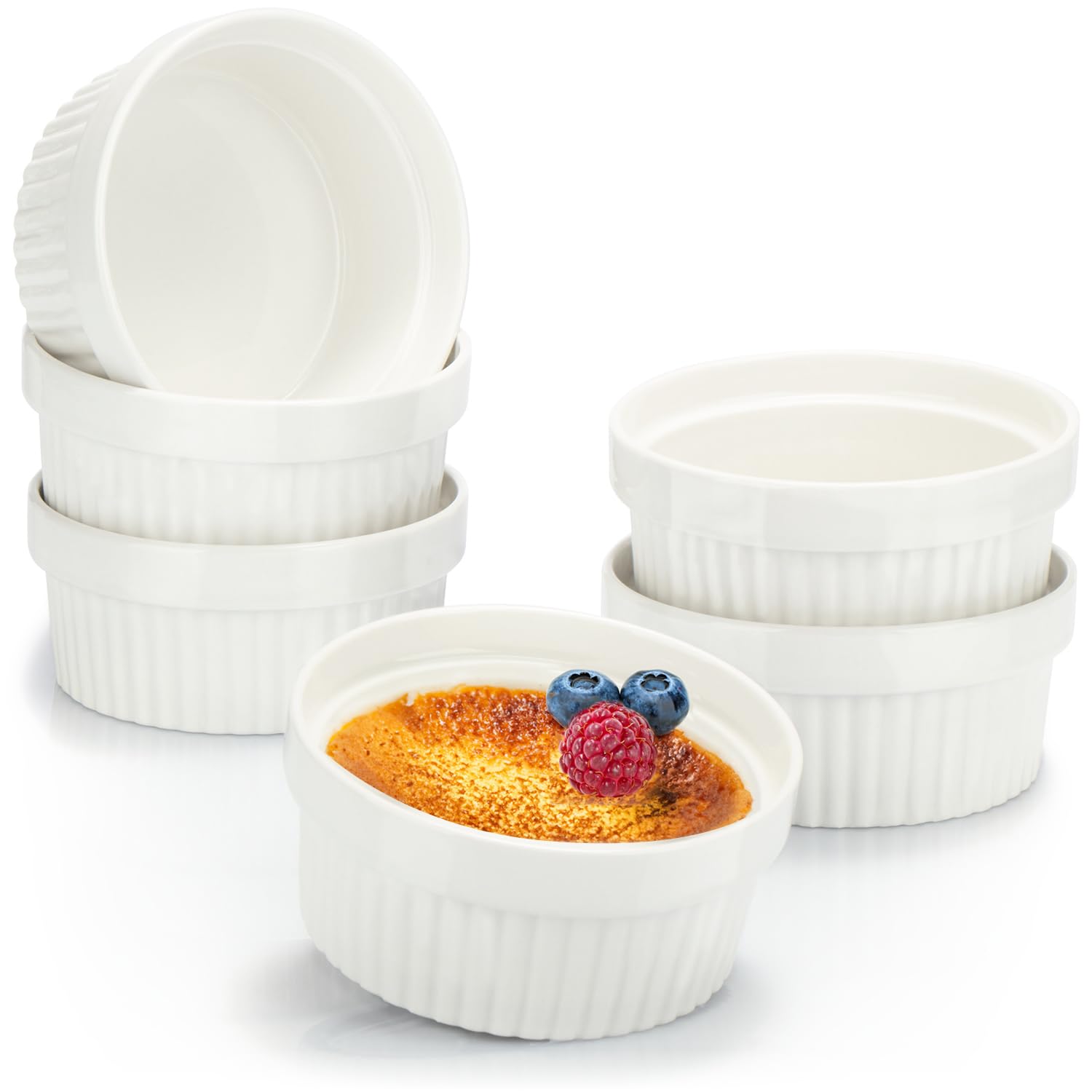 COM-FOUR® 6x Soufflé moulds - Ceramic creme brulee bowls - ovenproof moulds - Dessert bowl and pastry moulds for e.g. ragout fin - 270 ml each