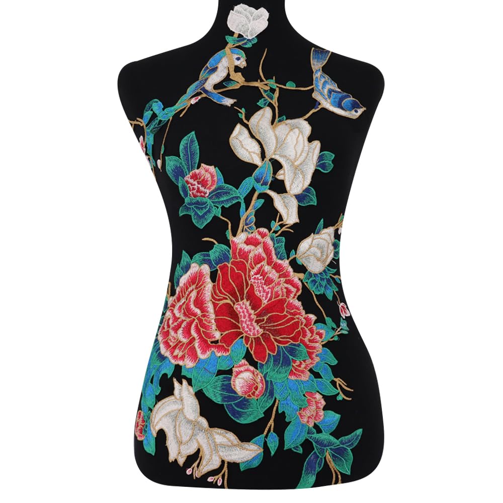 EMDOMO Peony Flower Applique Embroidery Applique Birds Fabric Patches Scrapbooking Embellishment Sew on Decorative Clothes