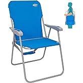 #WEJOY Folding Beach Chair for Adults, Lightweight Beach Chair with Shoulder Straps, High Back Camping Chairs with Hard Armrest, Supports 300lbs for Outdoor Lawn Concert
