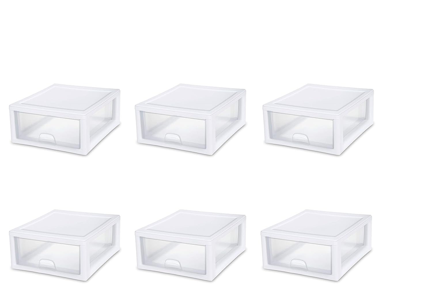 STERILITE 20518006 6 Quart/5.7 Liter Stacking Drawer, White Frame with Clear Drawer, 6-Pack