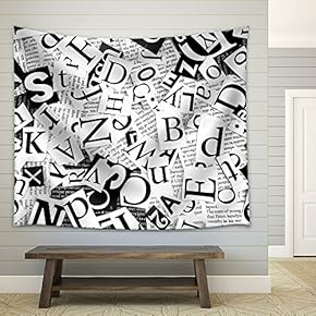 Letters Cut from Newspaper, Background - Fabric Wall Tapestry Home Decor - 51x60 inches