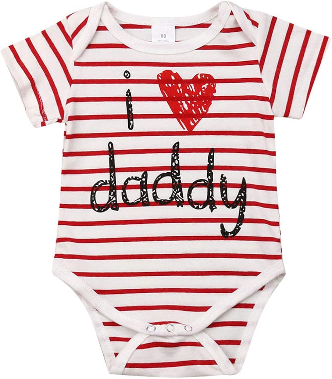 Newborn Baby Pure Cotton Long Sleeve Romper I Love Mommy Daddy Footed Jumpsuit