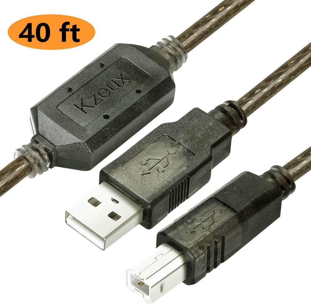 Long Printer Cable 40 Feet, Kzeux USB Active Printer Cable USB 2.0 A Male to B Male