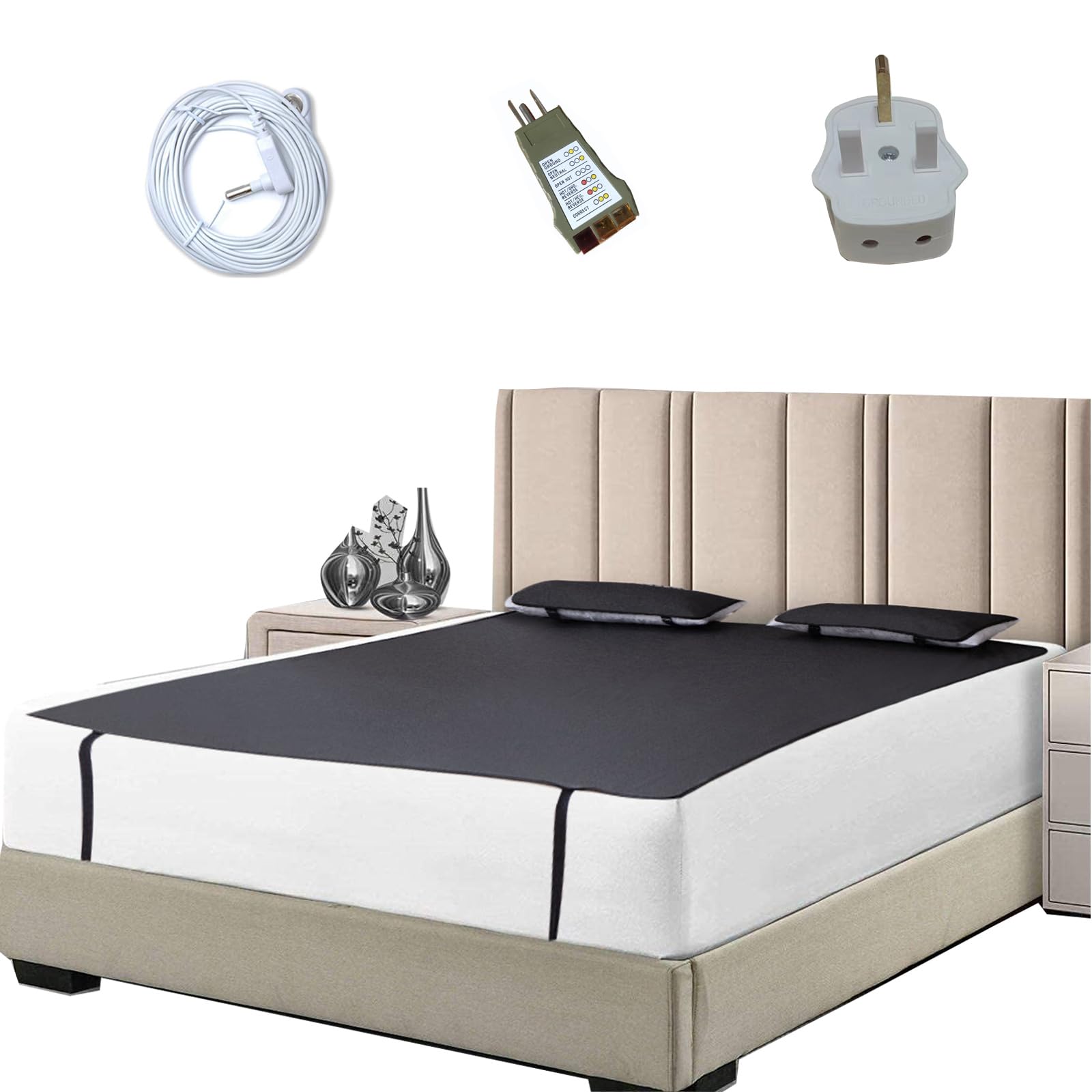 HUNAIGEE Earthing Mat Grounding Mat for Bed 55x71inch Breathable Therapy Sleep Mat with UK Cord Grounding Sheet for Better Sleep Well Being Black