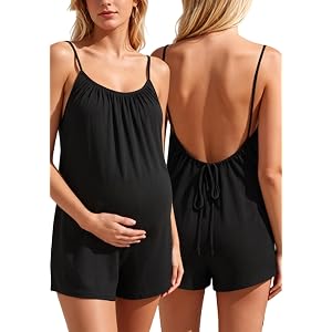 Maternity Romper Shorts with Pockets Backless Maternity Rompers for Women | Lightweight maternity romper shorts with pockets,