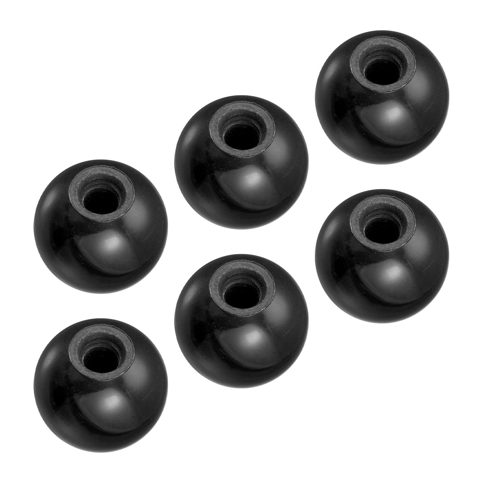 METALLIXITY Threaded Ball Knobs (35mm/1.38") 6Pcs, Plastic Round Operation Ball Handles with M10 Female Thread - for Machine Handle Tool Replacement, Black