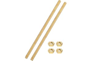 uxcell 2 Sets Brass Fully Threaded Rod, M6x1mm Pitch Right Hand Threads Studs with Solid Brass Hex Nuts, 150mm/6 Long Threade