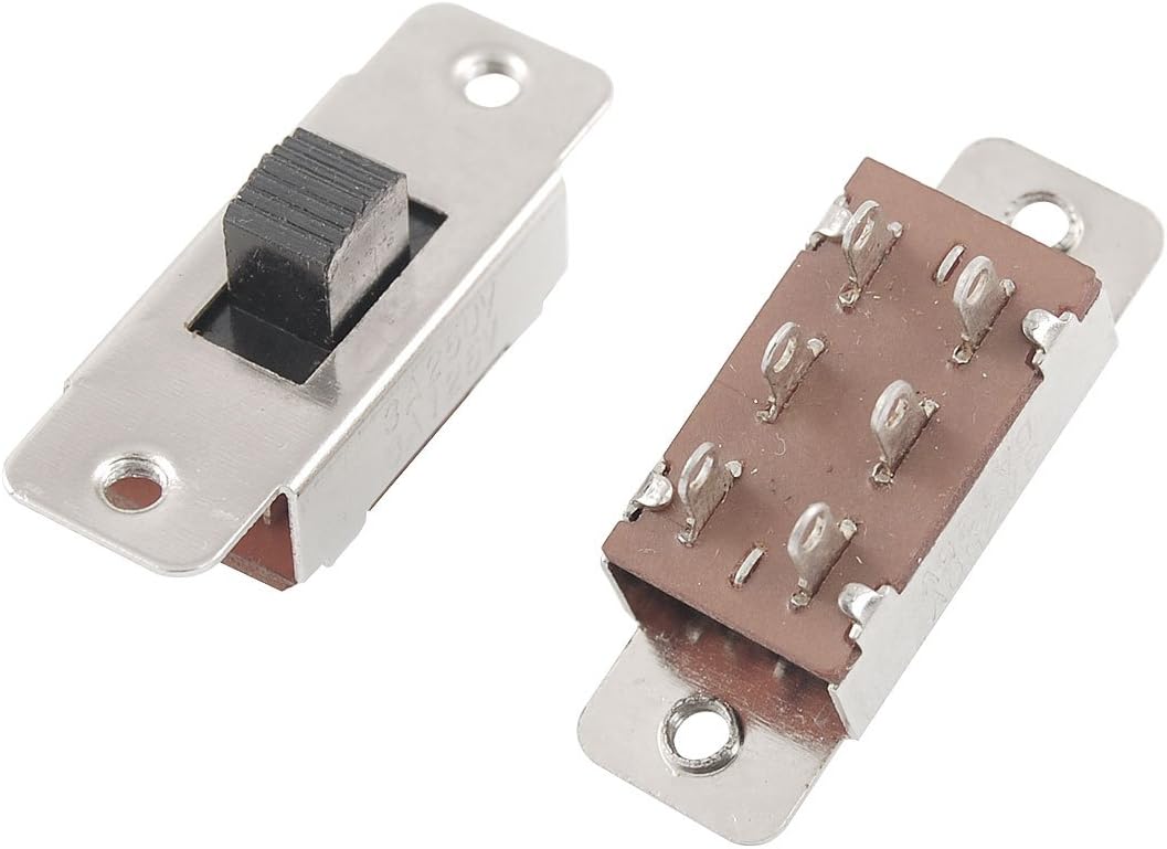 Sourcingmap 5 Pcs On/Off/On 3 Position DPDT 2P3T PCB Panel Slide Switch 6A/125V 3A/250V AC, Silver