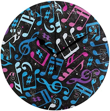 CHAYUN Round Wall Clock Non Ticking Cute Arabic Numeral Design Blue Musical Note Battery Operated Acrylic Oil Painting Home Office School Decor Dual Use Art Clock 9.45 Inch